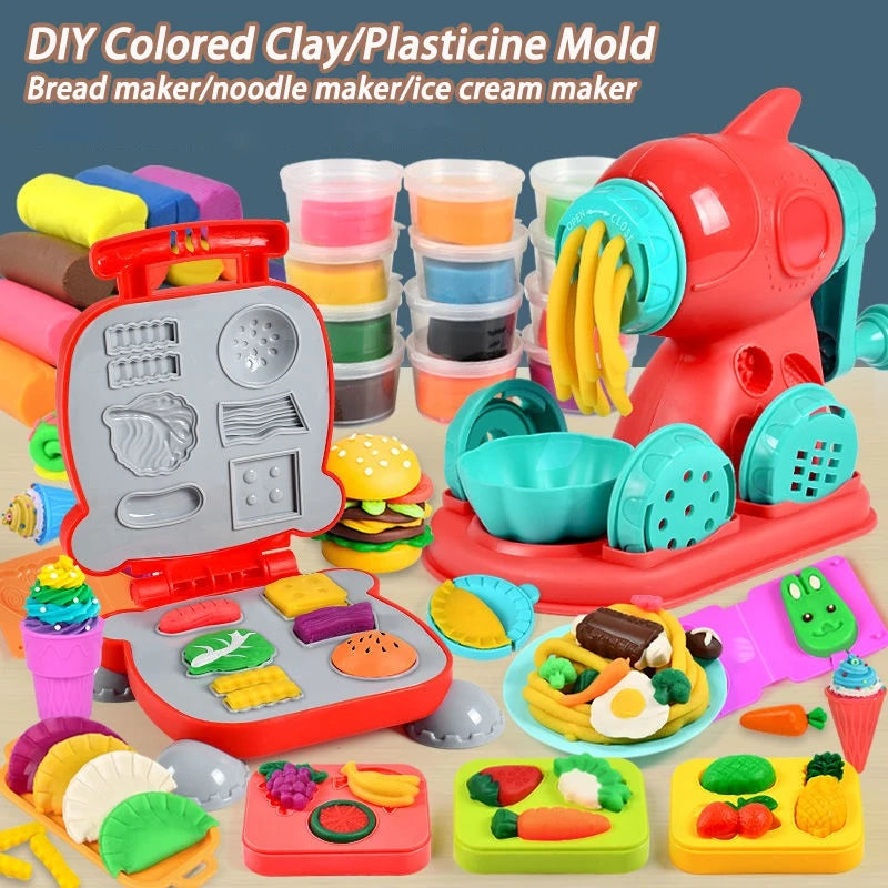 3D Klei Speelgoed | Simulatie Speelset voor Kinderen, IJsjes, Hamburgers, Noedels, Plasticine Mallen