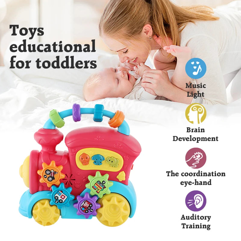 Montessori vroegeducatief muziektreinspeelgoed - Trein met verschillende vormen en muziek.