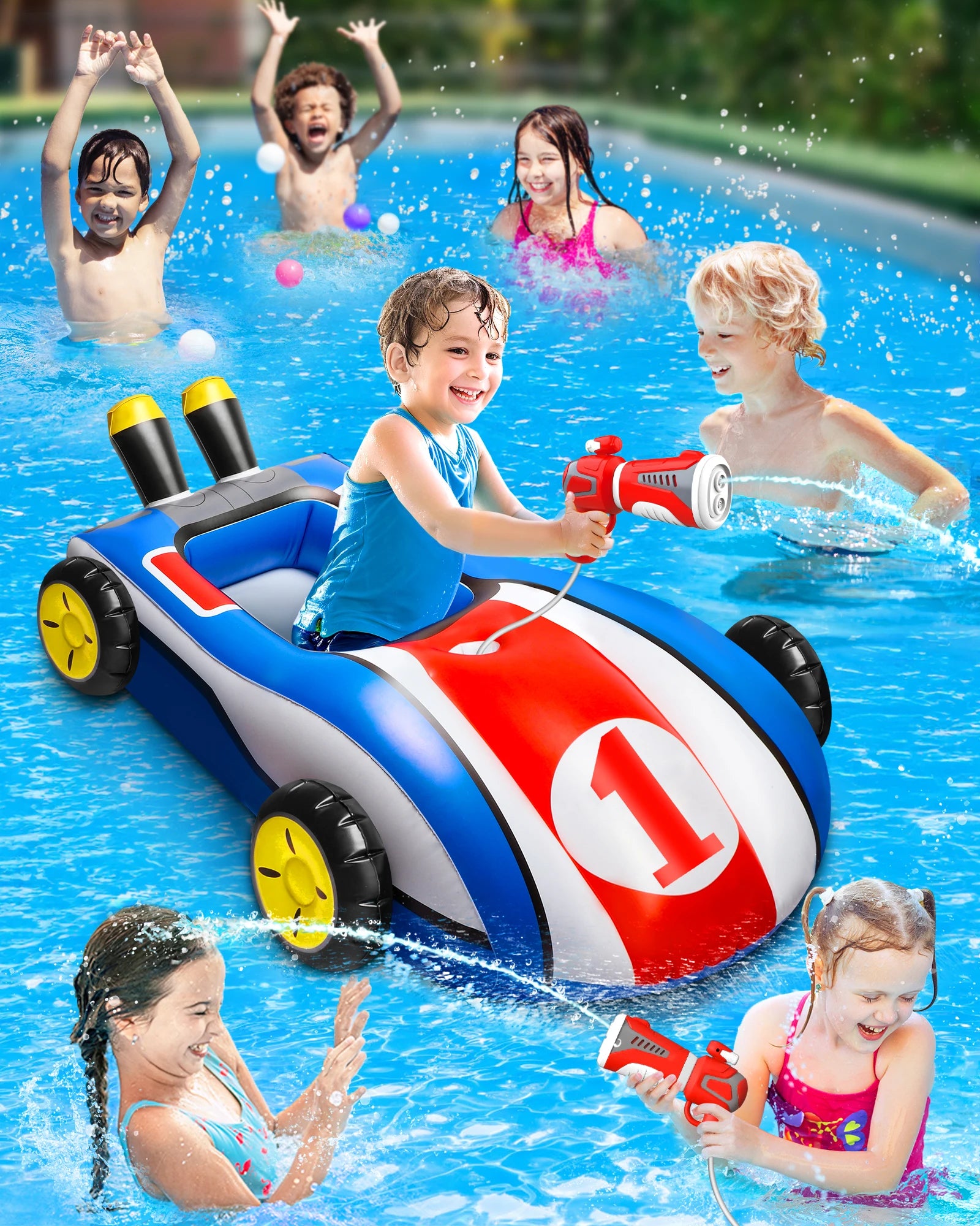 Opblaasbare Pool Float met Water Gun | Ride-On Zwemmen Speelgoed voor 4 5 6 7 8 9 Jaar Oude Jongens Meisjes Zomer Buiten Water Pool Games