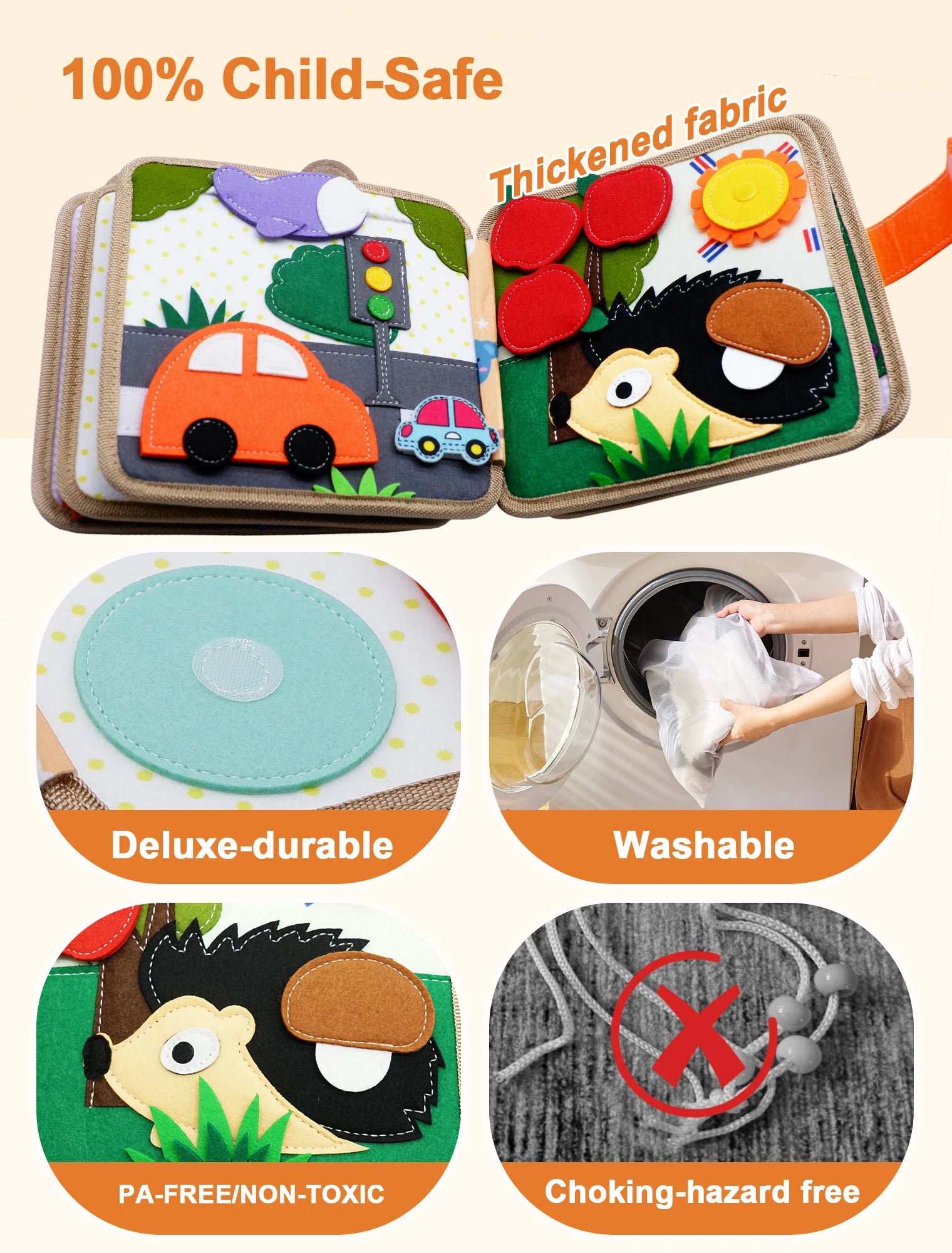 Montessori Giraffe Busy Board | Viltboek voor Fijne Motoriek