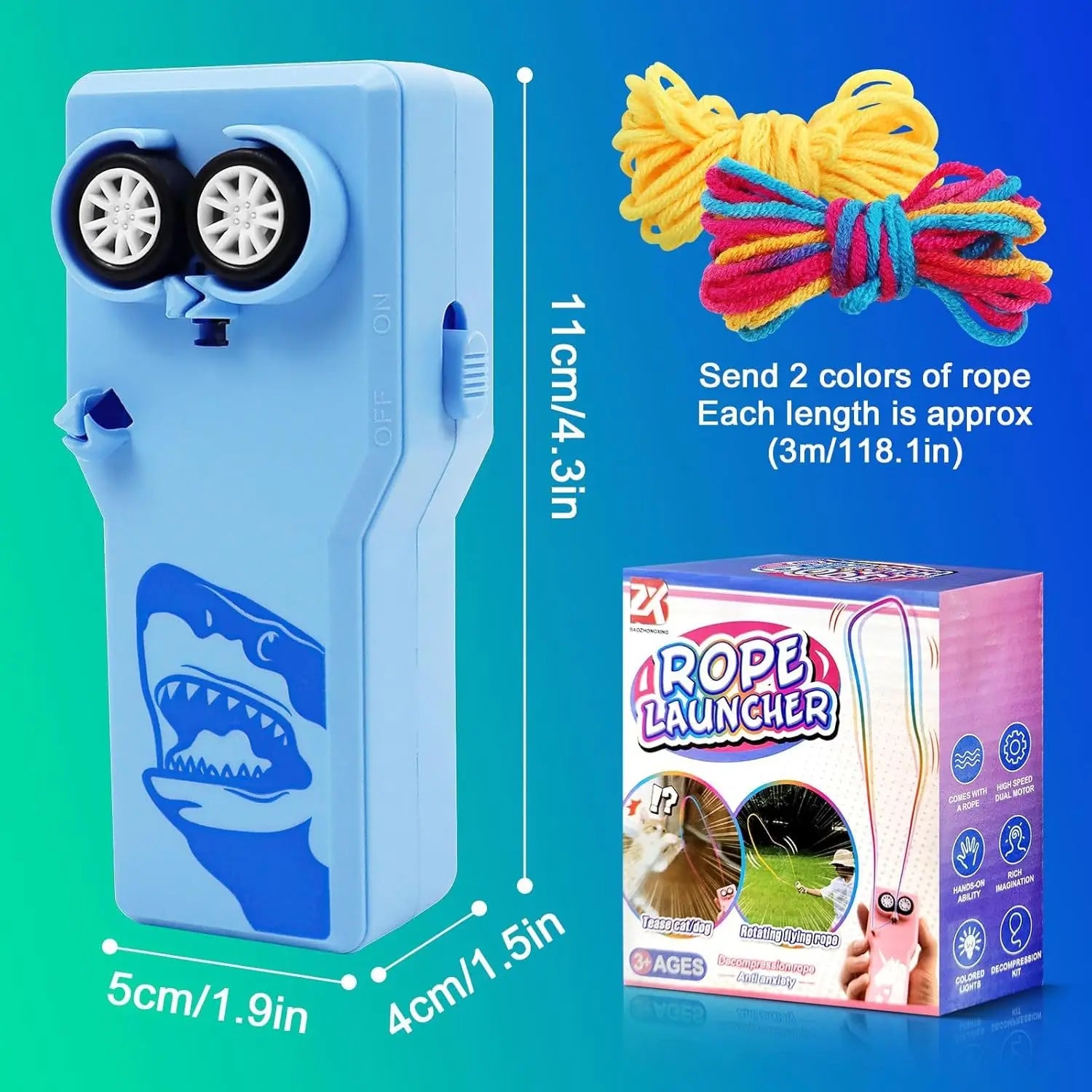 Draagbare koordlanceerder voor peuters - Elektrisch koordspeelgoed met donkerblauw haai-ontwerp, leuk cadeau voor kinderen en volwassenen.