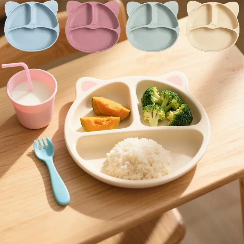 Siliconen Babybord met Zuignap voor Peuters - Knoeivrij Eetbordje met Vakjes voor Jongens en Meisjes - Onbreekbaar Kinderservies met Lachend Gezichtje