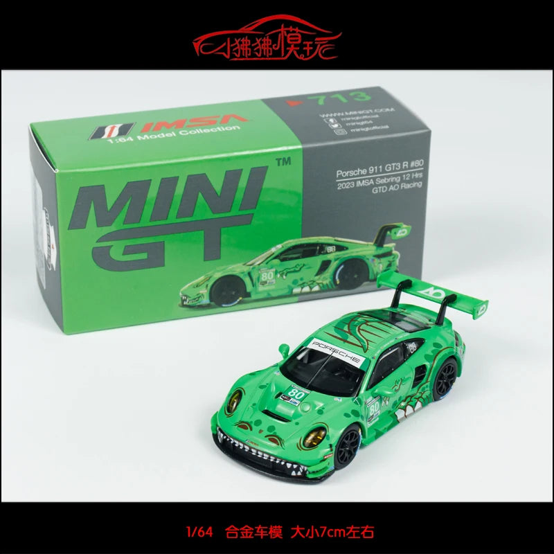 1:64 schaal Porsche 911 GT3 R Racing 80# Tyrannosaurus Rex - Speelgoed voor jongens, verzamelobject voor volwassenen