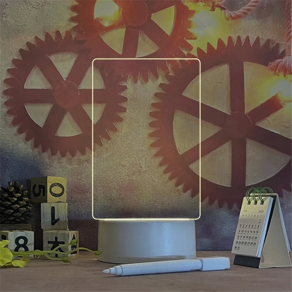 LED Nachtlampje Transparant | USB Acrylaat Nachtlampje met Wisselbare Schrijfplaat - Lichtgevende Berichttabel