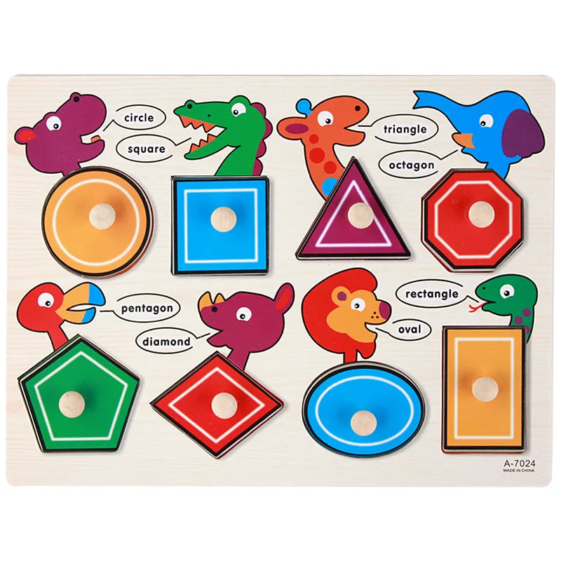30cm Montessori Houten Puzzelbord | Hand-Oog Coördinatie | Cartoon Dieren & Voertuigen | Educatief Cadeau
