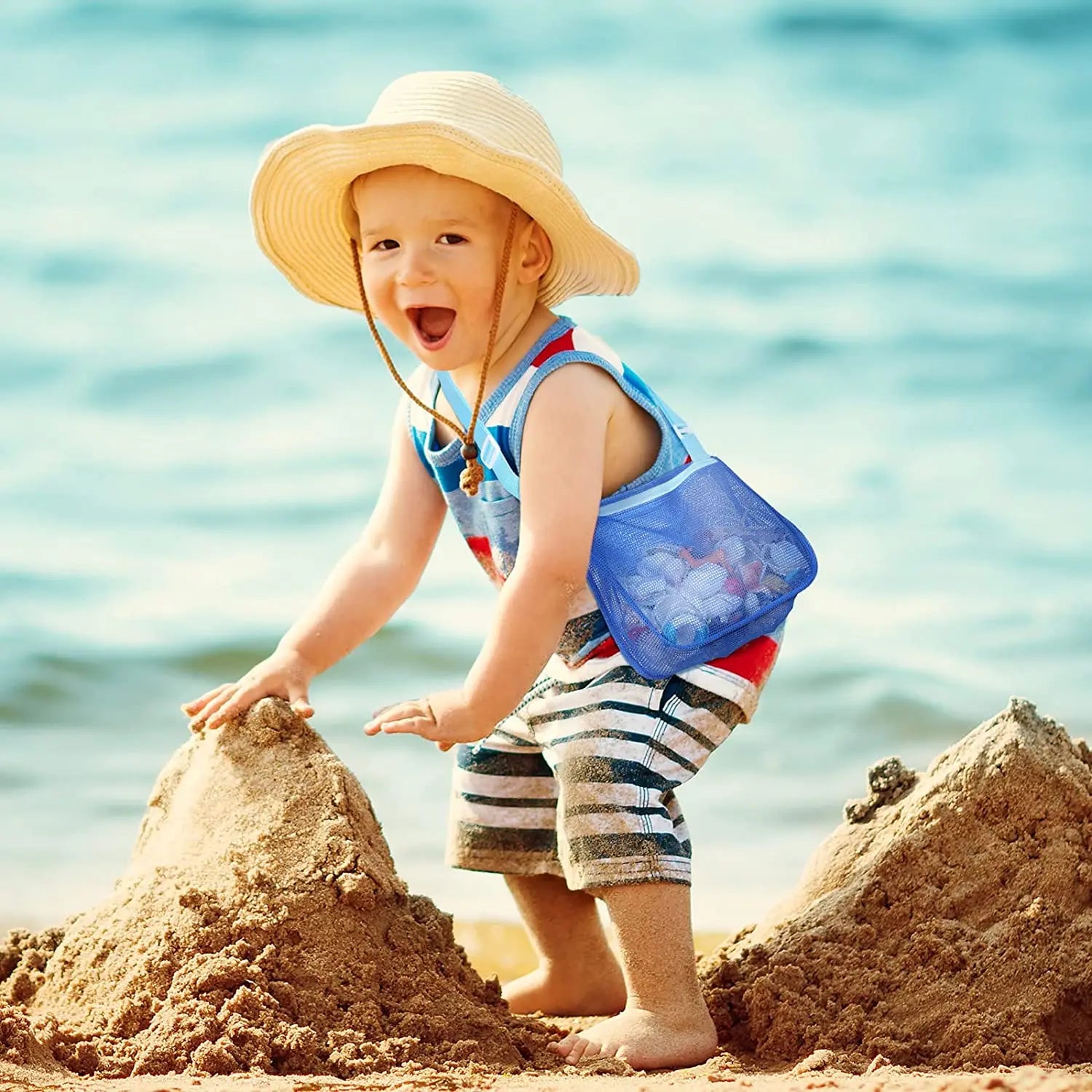 Strand Speelgoed Net Strandtas | Zand Speelgoed Tas voor Kinderen, Schelpen Verzamel Tas en Zwem Accessoires
