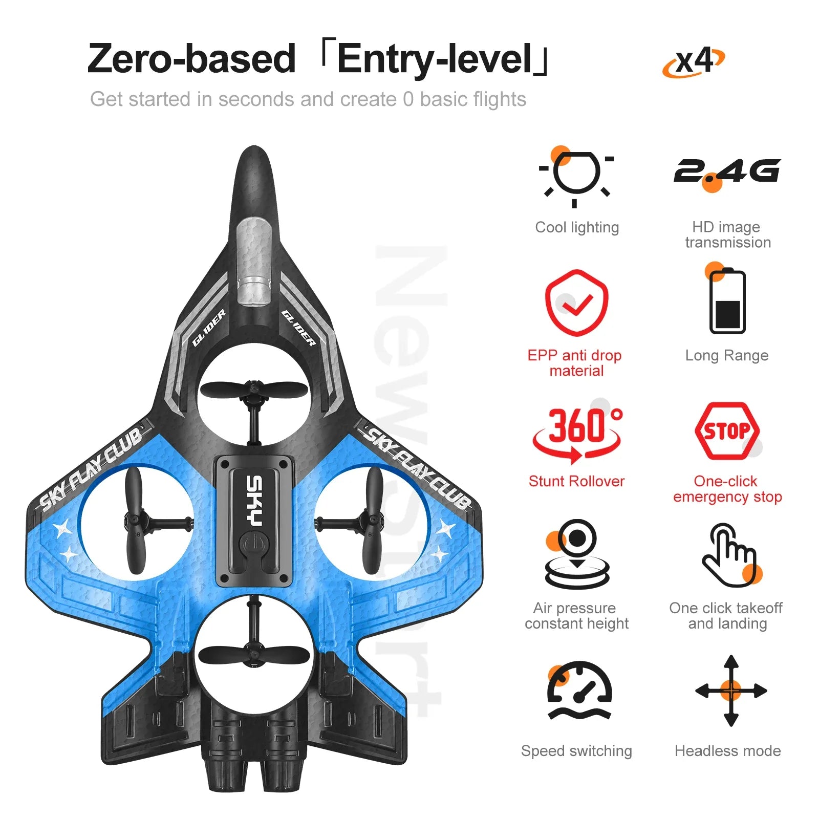 2.4G L0712 RC Vliegtuig – Foam Glider met Licht & Gyroscopische Besturing, Speelgoedvliegtuig voor Jongens