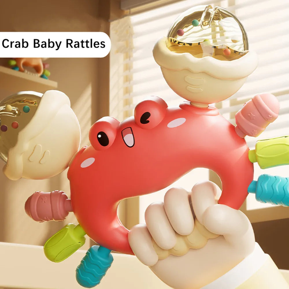 Crab Rammelaar & Bijtspeeltje – Sensorisch Handgreep Speelgoed voor Baby’s | Vroeg Educatief Cadeau voor Jongens en Meisjes