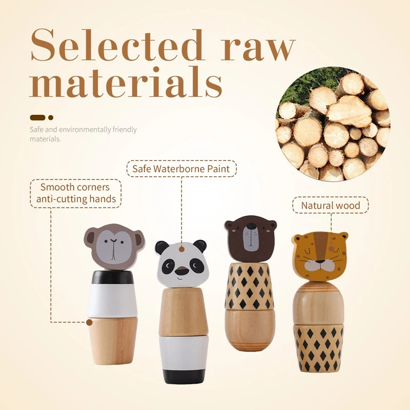 Montessori Speelgoed voor Baby's - Houten Dieren Puzzel, Educatief Speelgoed voor Hand- en Voetoefeningen bij Pasgeborenen