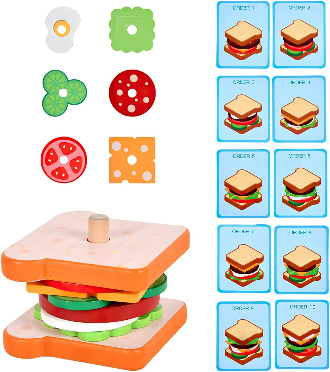 Houten Hamburgers Stapelspel | Montessori Educatief Speelgoed voor Peuters & Kinderen