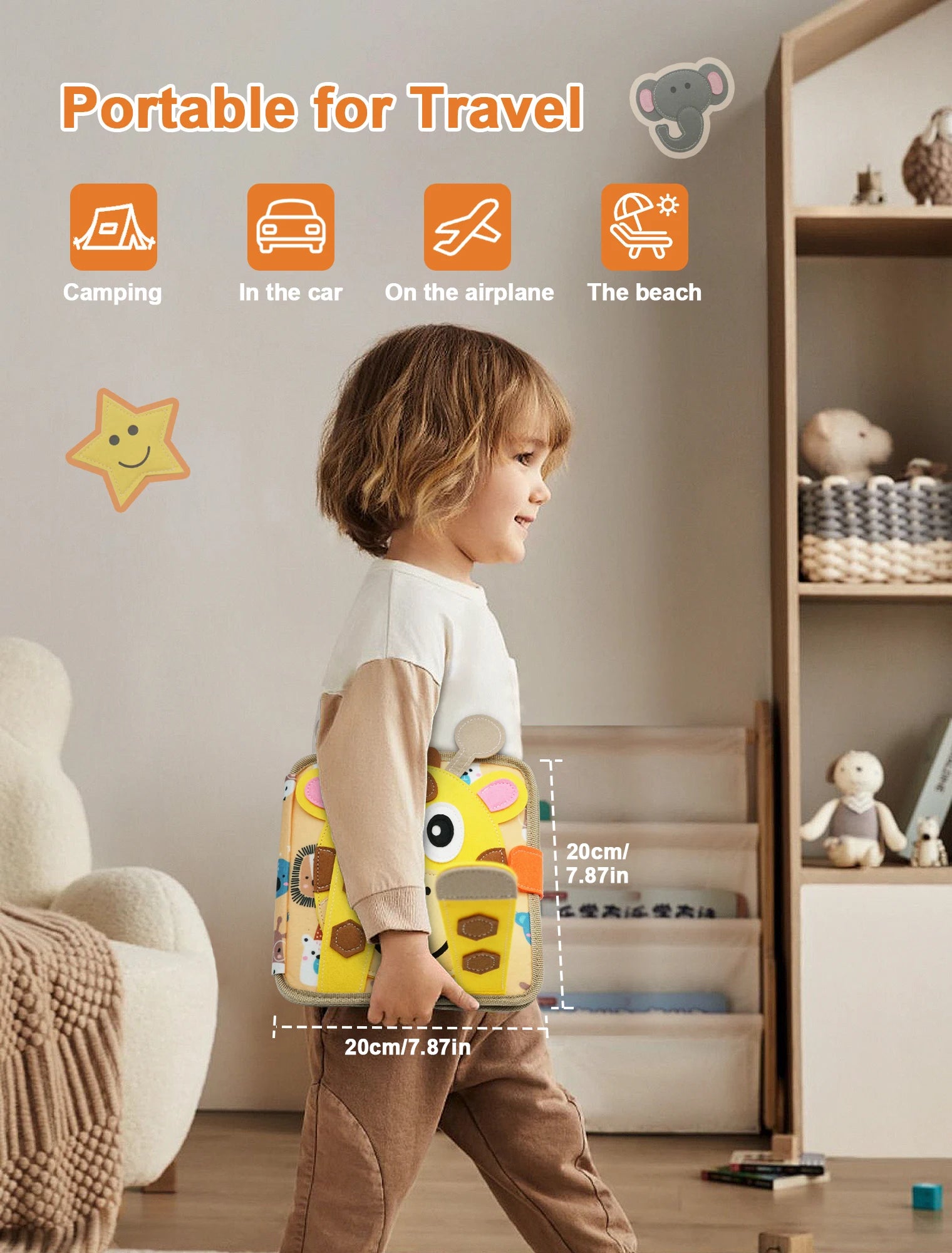 Montessori Giraffe Busy Board | Viltboek voor Fijne Motoriek