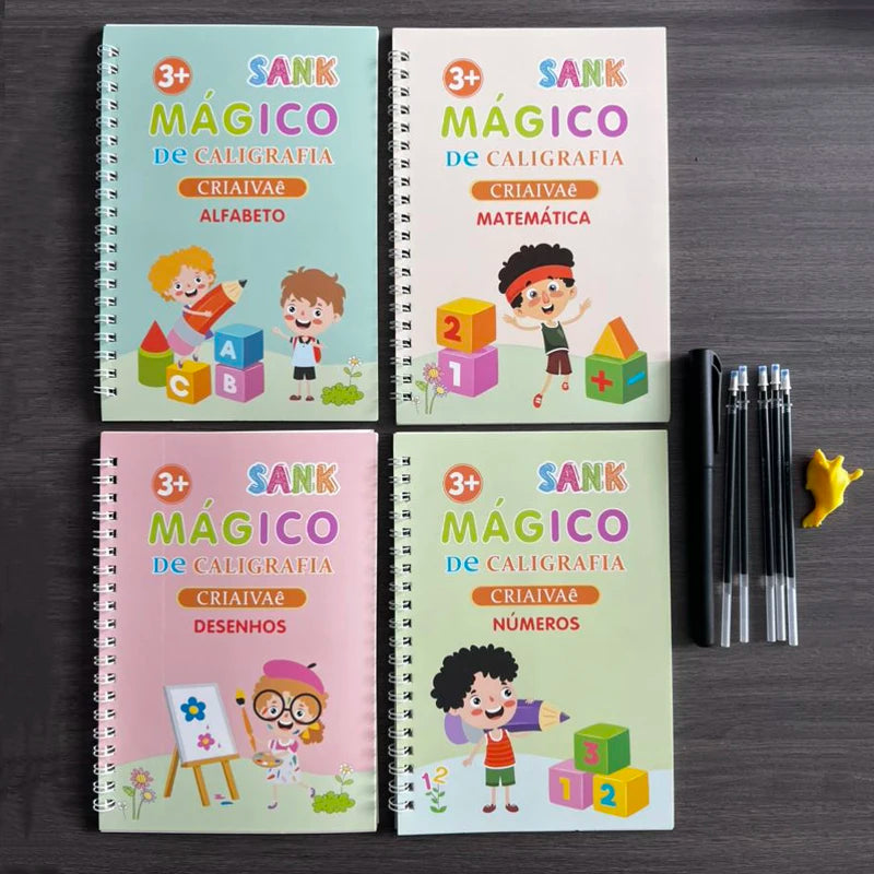 Magisch Schrijfboek Portugees | Montessori Herbruikbaar Kalligrafie Oefenboek voor Kinderen