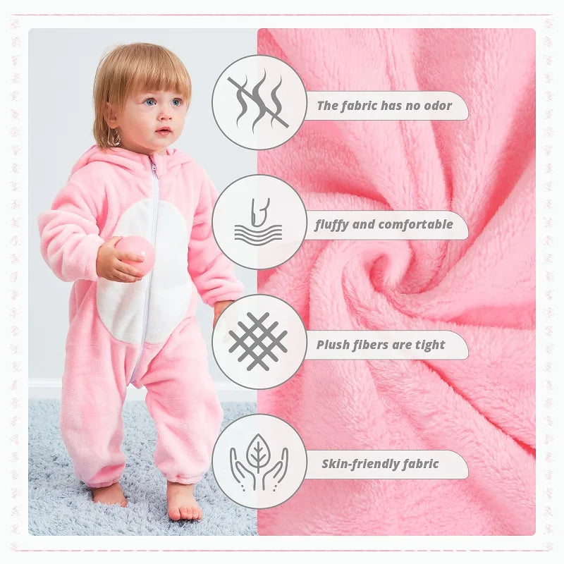 Roze Varkentje Babyromper | Flanellen Gevoerde Bodysuit Pyjama Jumpsuit