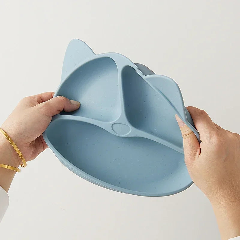 Siliconen Babybord met Zuignap voor Peuters - Knoeivrij Eetbordje met Vakjes voor Jongens en Meisjes - Onbreekbaar Kinderservies met Lachend Gezichtje