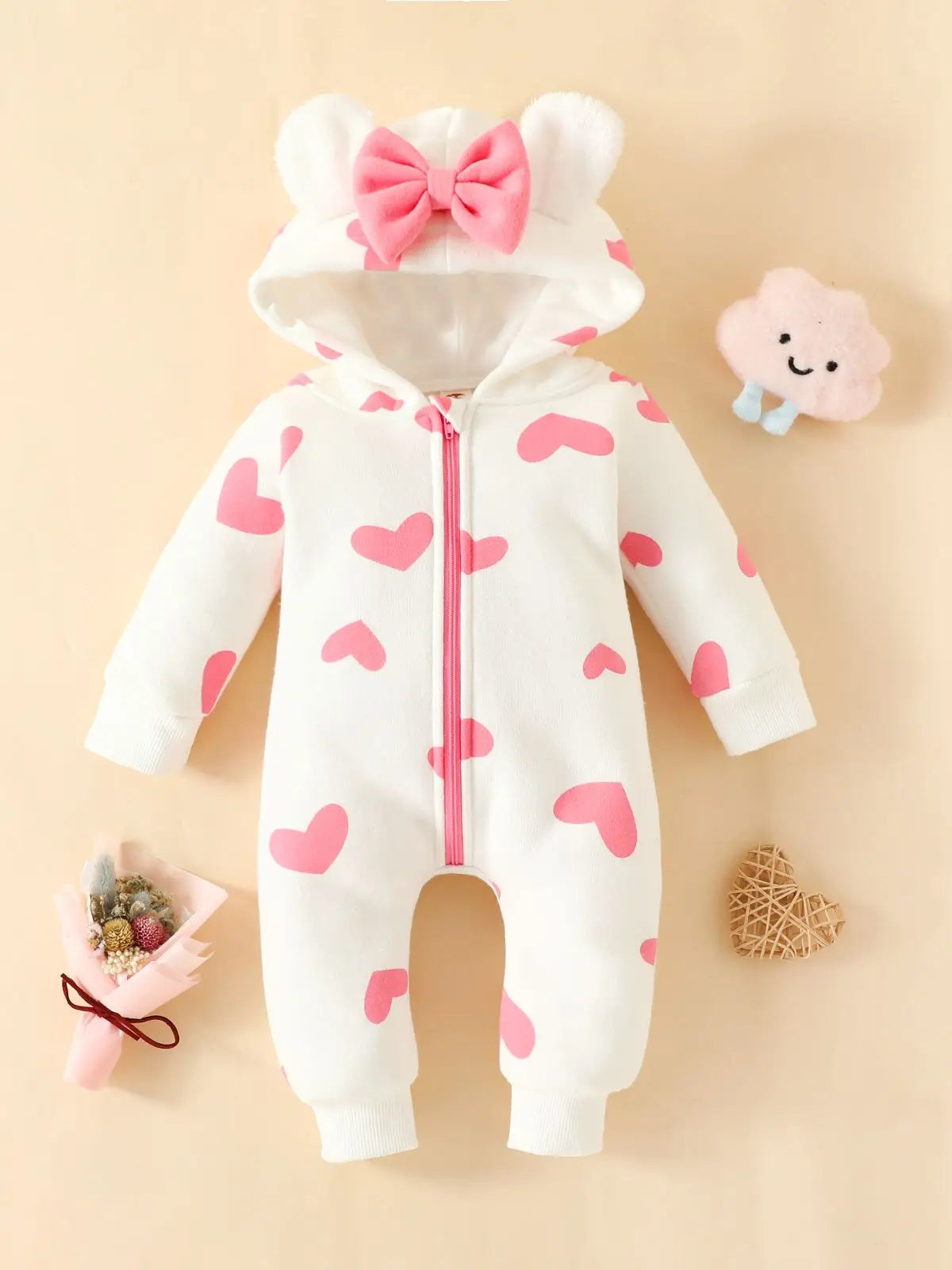 Romper met Lange Mouwen en Hoed | Warme Buitenkleding met Rits Dikke Baby Onesies