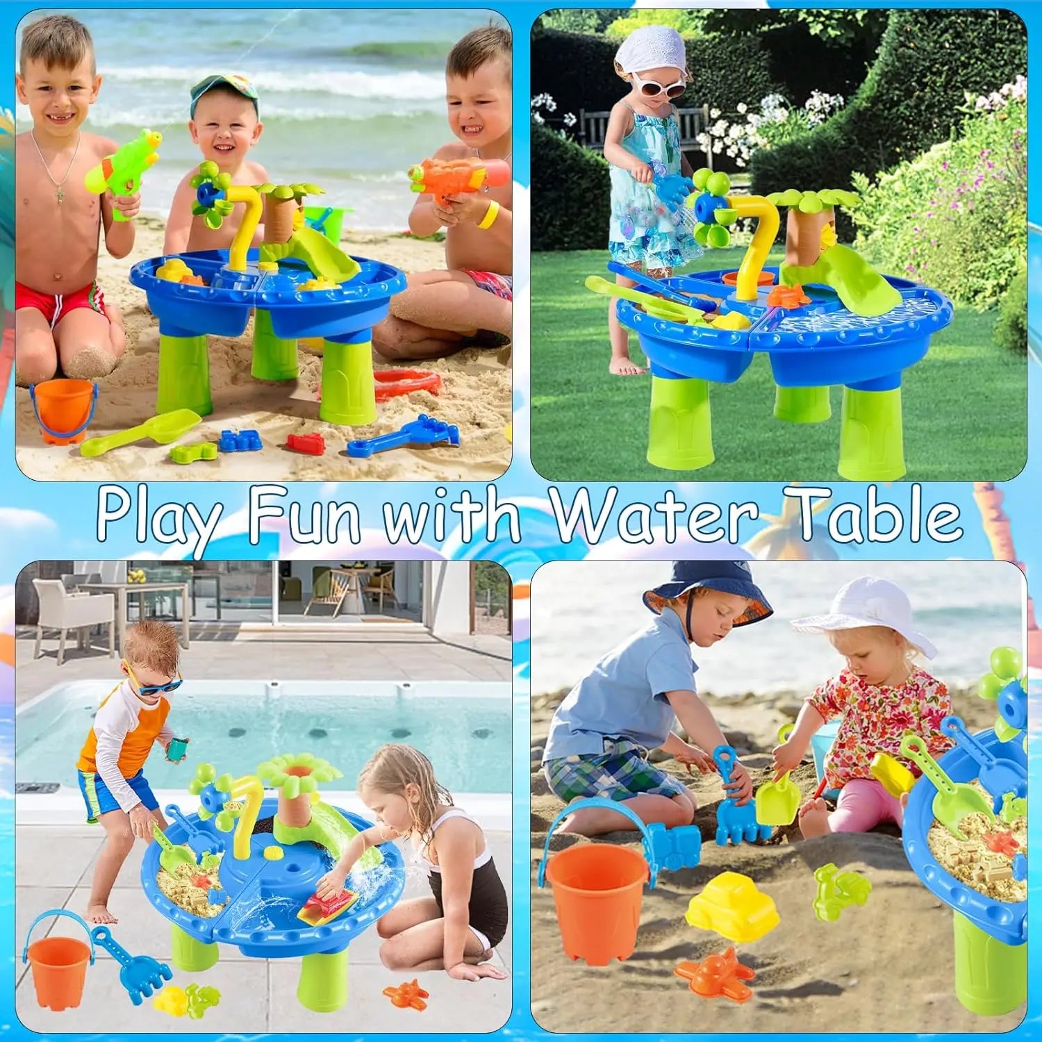Tafel Zand- en Water Speelset voor Kinderen | Sensory Speelgoed voor Buitenactiviteiten met Zand- en Splash Pool
