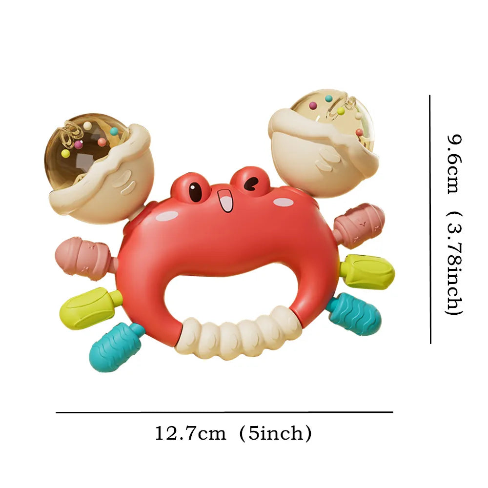 Crab Rammelaar & Bijtspeeltje – Sensorisch Handgreep Speelgoed voor Baby’s | Vroeg Educatief Cadeau voor Jongens en Meisjes