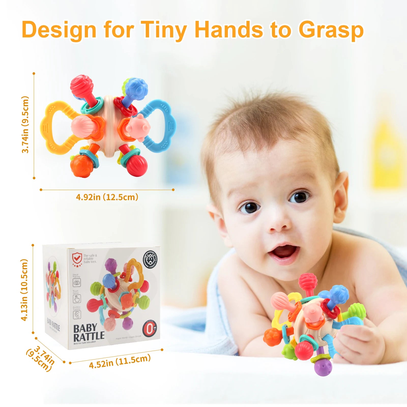 Manhattan Bal Baby Speelgoed | Zachte Siliconen Grijpbal met Rammelaar & Bijtring voor Baby’s 0-12m