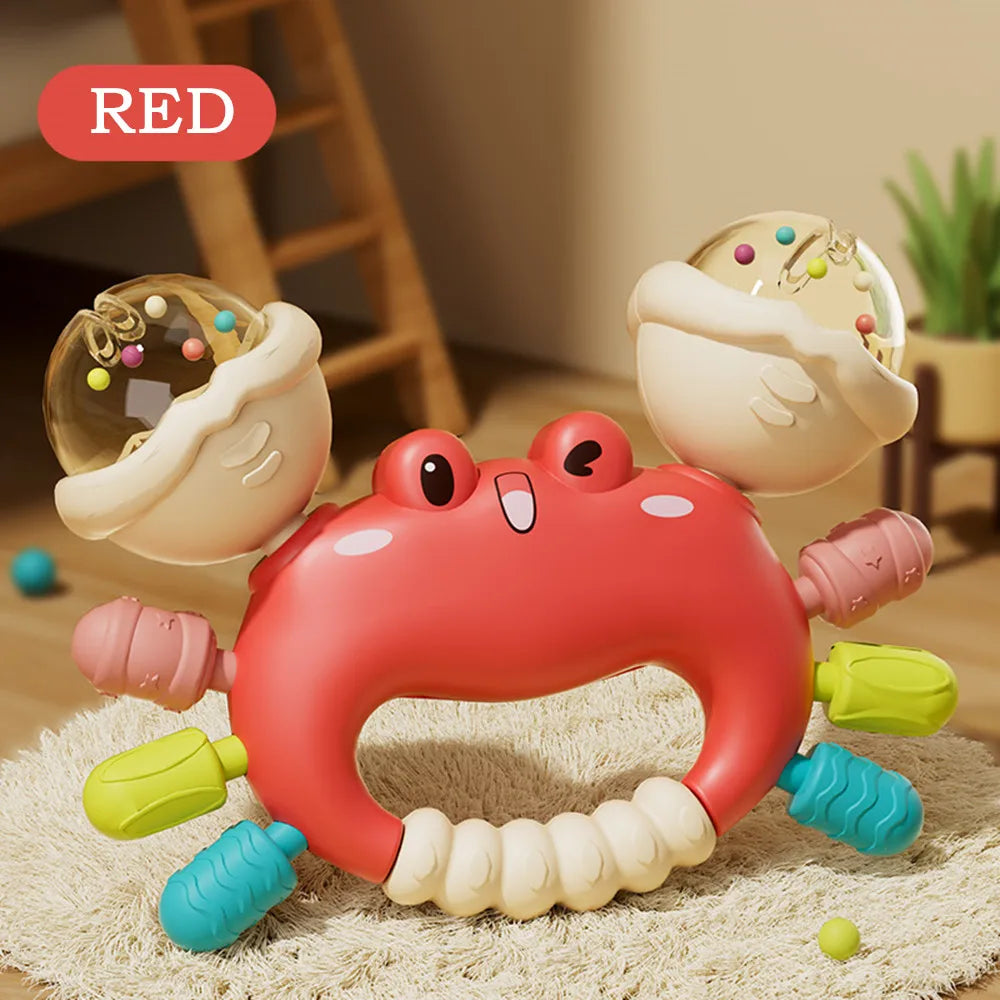 Crab Rammelaar & Bijtspeeltje – Sensorisch Handgreep Speelgoed voor Baby’s | Vroeg Educatief Cadeau voor Jongens en Meisjes