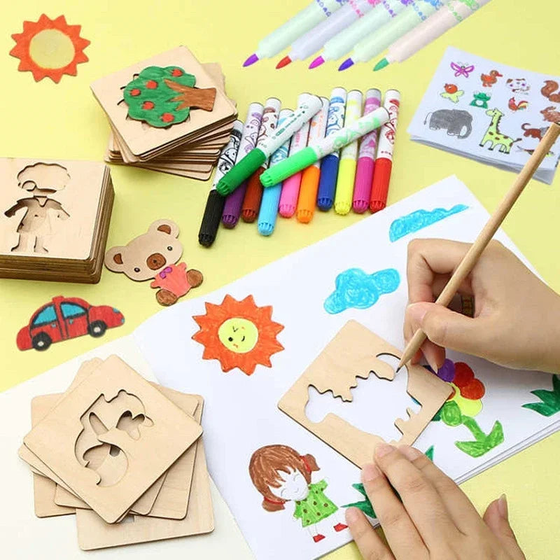 32/20-delige Montessori Teken Speelgoed Set | Houten DIY Sjablonen, Educatief & Leerzaam Cadeau voor Kinderen