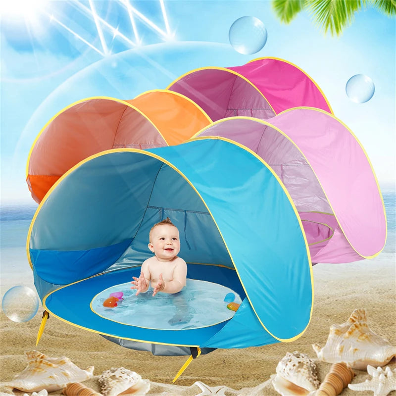 Baby Strandtent met UV-Bescherming & Opvouwbaar Zwembad | Veilige Zomerspeeltent voor Peuters