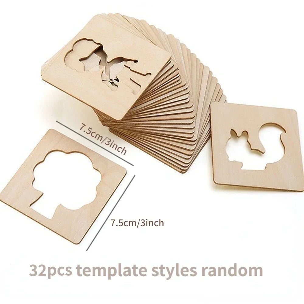 32/20-delige Montessori Teken Speelgoed Set | Houten DIY Sjablonen, Educatief & Leerzaam Cadeau voor Kinderen