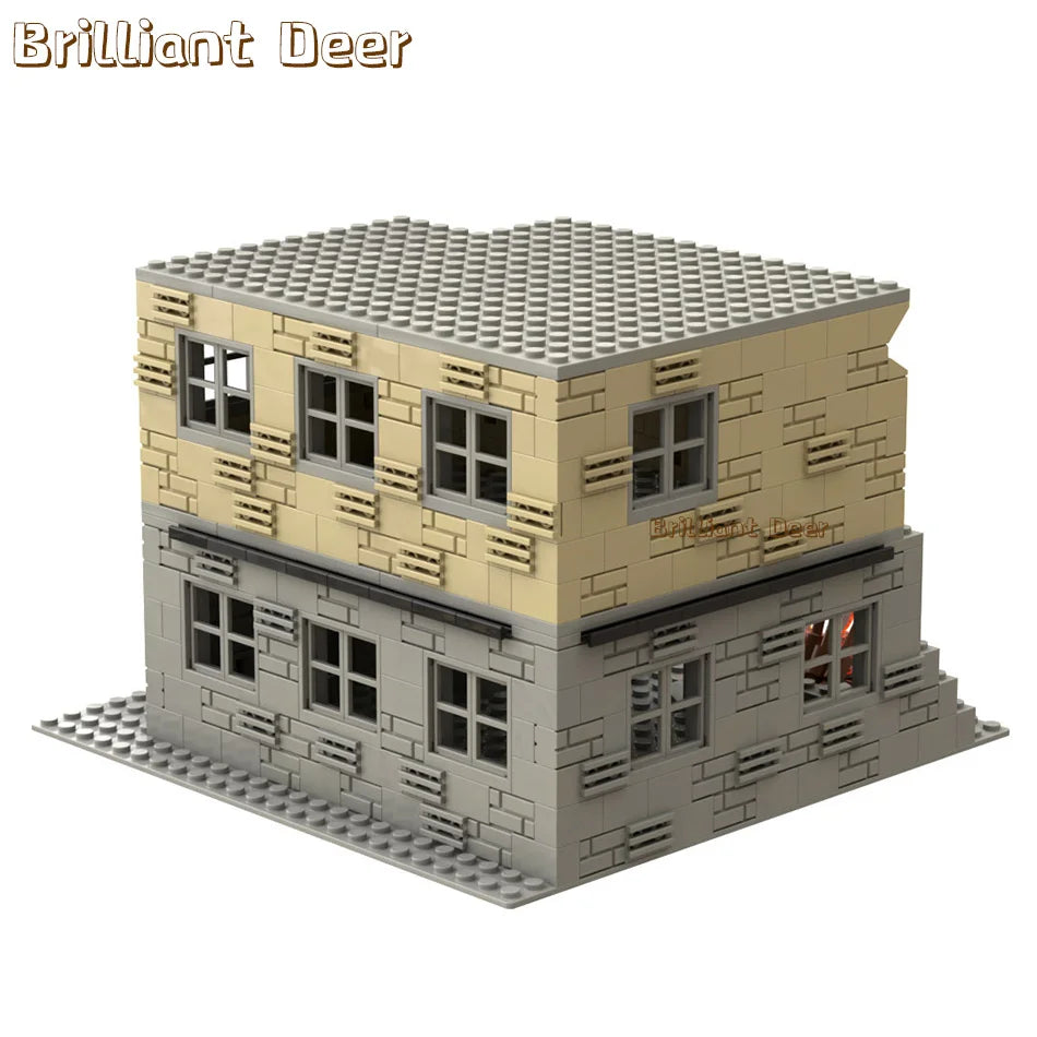 Verlaten Vernielde Gebouwen MOC WW2 Pubg Militaire Basis DIY Scènes Bouwstenen Set Onderdelen Voor Soldaten Figuren Jongens Speelgoed