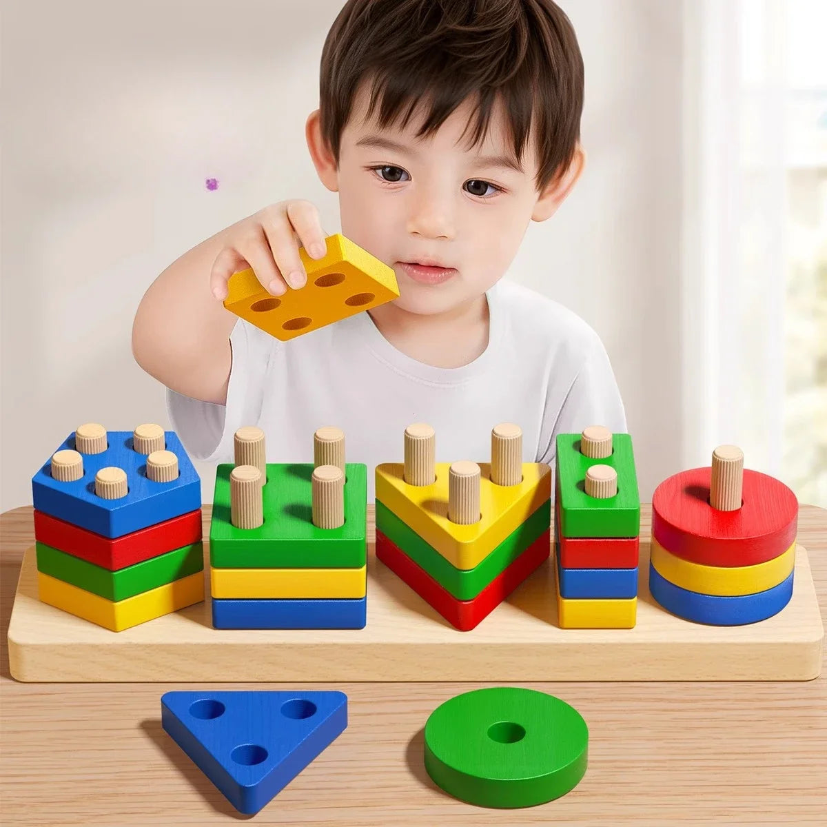 Montessori houten sorteer- en stapelspeelgoed Puzzel voor kinderen en peuters Speelgoed voor fijne motoriek voor kinderen van 1 jaar