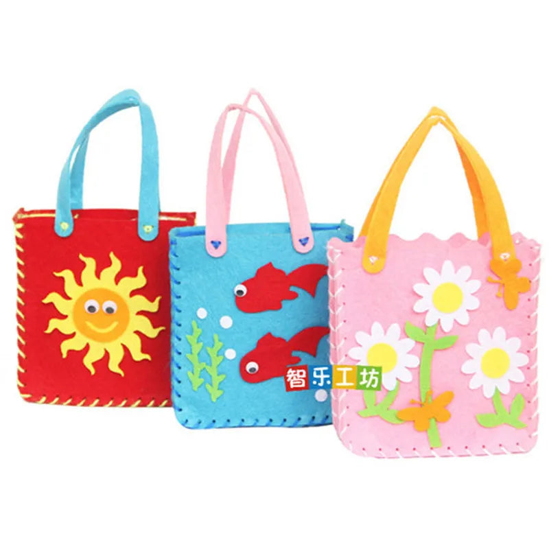 4-delige Handgemaakte Kindertassen Set | Doe-het-zelf Dieren & Bloemen Handtas Knutselset, Creatief Handwerk Speelgoed