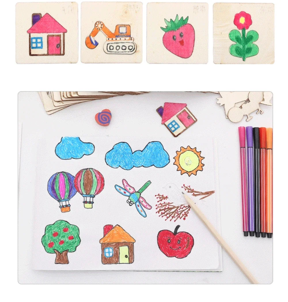 32/20-delige Montessori Teken Speelgoed Set | Houten DIY Sjablonen, Educatief & Leerzaam Cadeau voor Kinderen