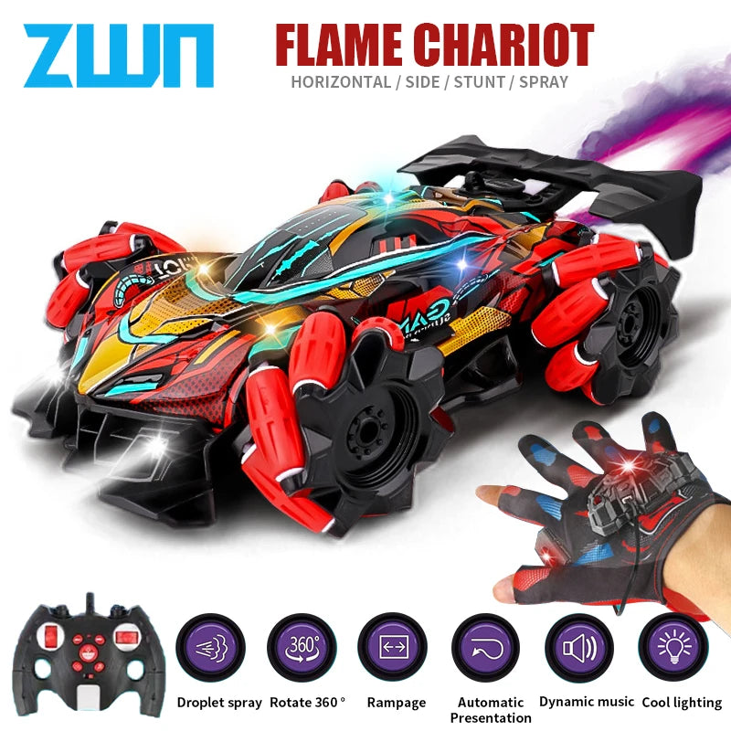F2 RC Driftauto Met Muziek en LED-lichten | 2.4G Handschoen Gebaar Radio Afstandsbediening Spray Stuntauto’s | 4WD Elektrisch Speelgoed Voor Kinderen