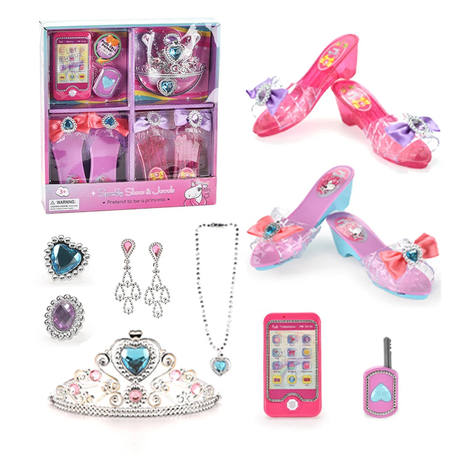 Prinsessenschoenen met Sieraden en Kroon - Elektronisch Telefoonspeelgoed Mode Beautyset voor Meisjes