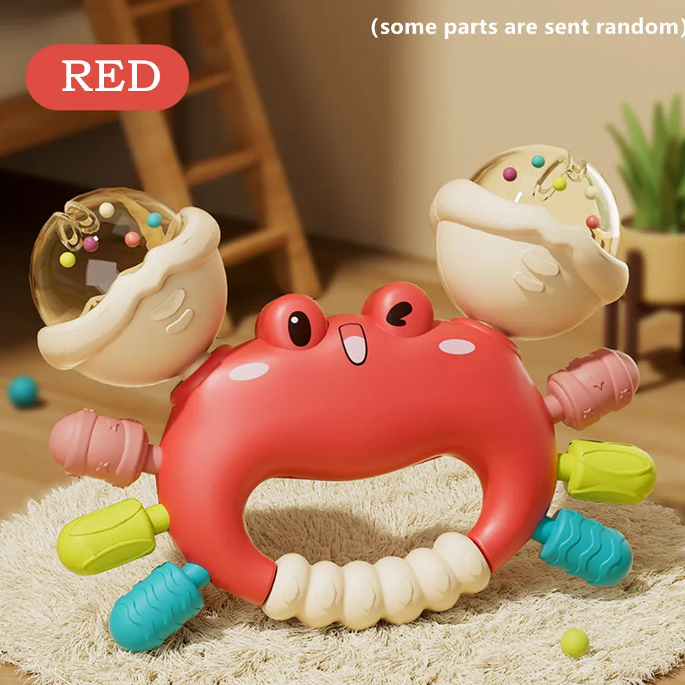 Crab Rammelaar & Bijtspeeltje – Sensorisch Handgreep Speelgoed voor Baby’s | Vroeg Educatief Cadeau voor Jongens en Meisjes