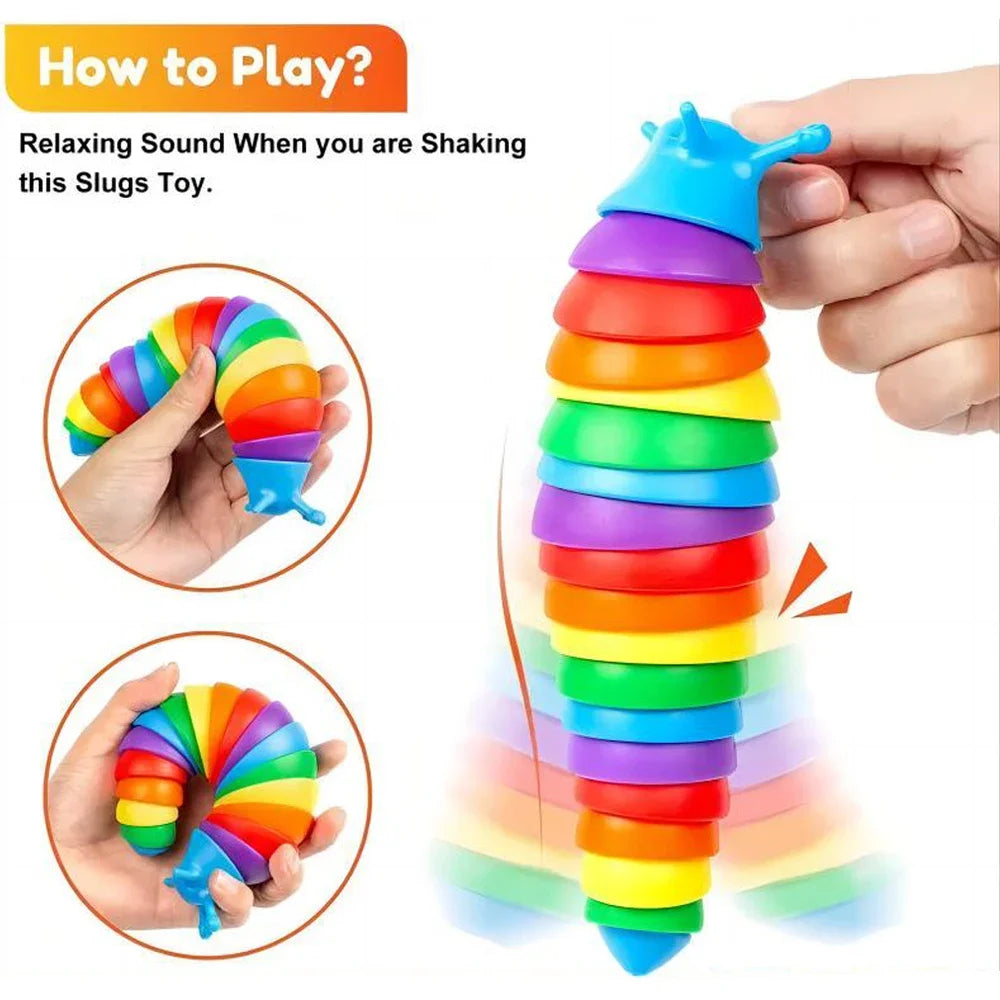 Fidget Slak Speelgoed 18cm | Kleurrijk Sensorisch Twist Rupsje, Stressverlichting voor Kinderen