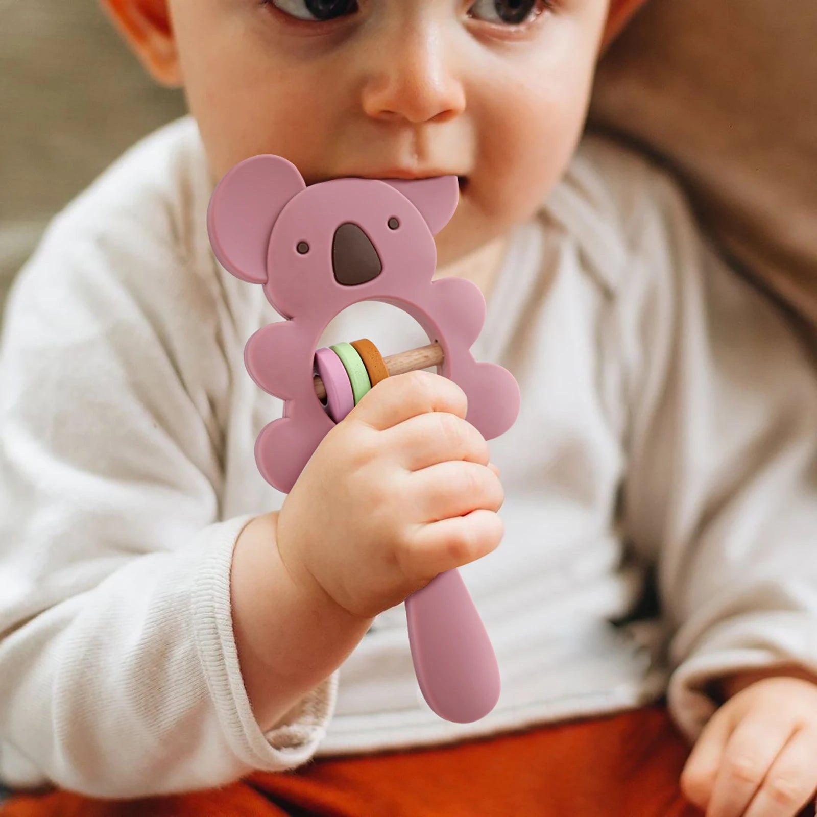 Siliconen Bijtring Koala & Olifant | BPA-vrije Handbellen, Voedselveilig Kauwspeelgoed voor Baby's
