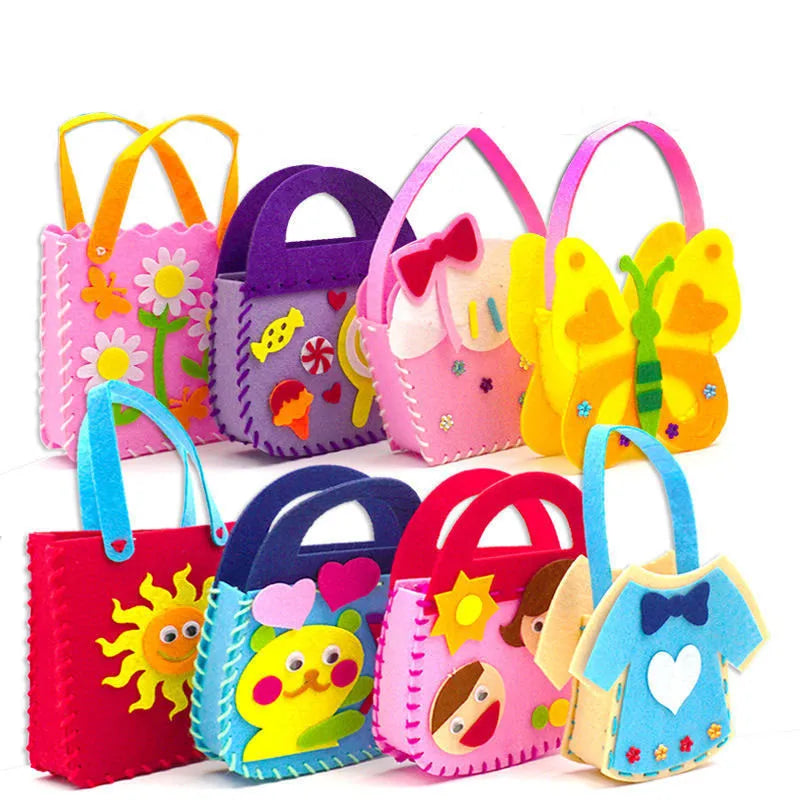 4-delige Handgemaakte Kindertassen Set | Doe-het-zelf Dieren & Bloemen Handtas Knutselset, Creatief Handwerk Speelgoed