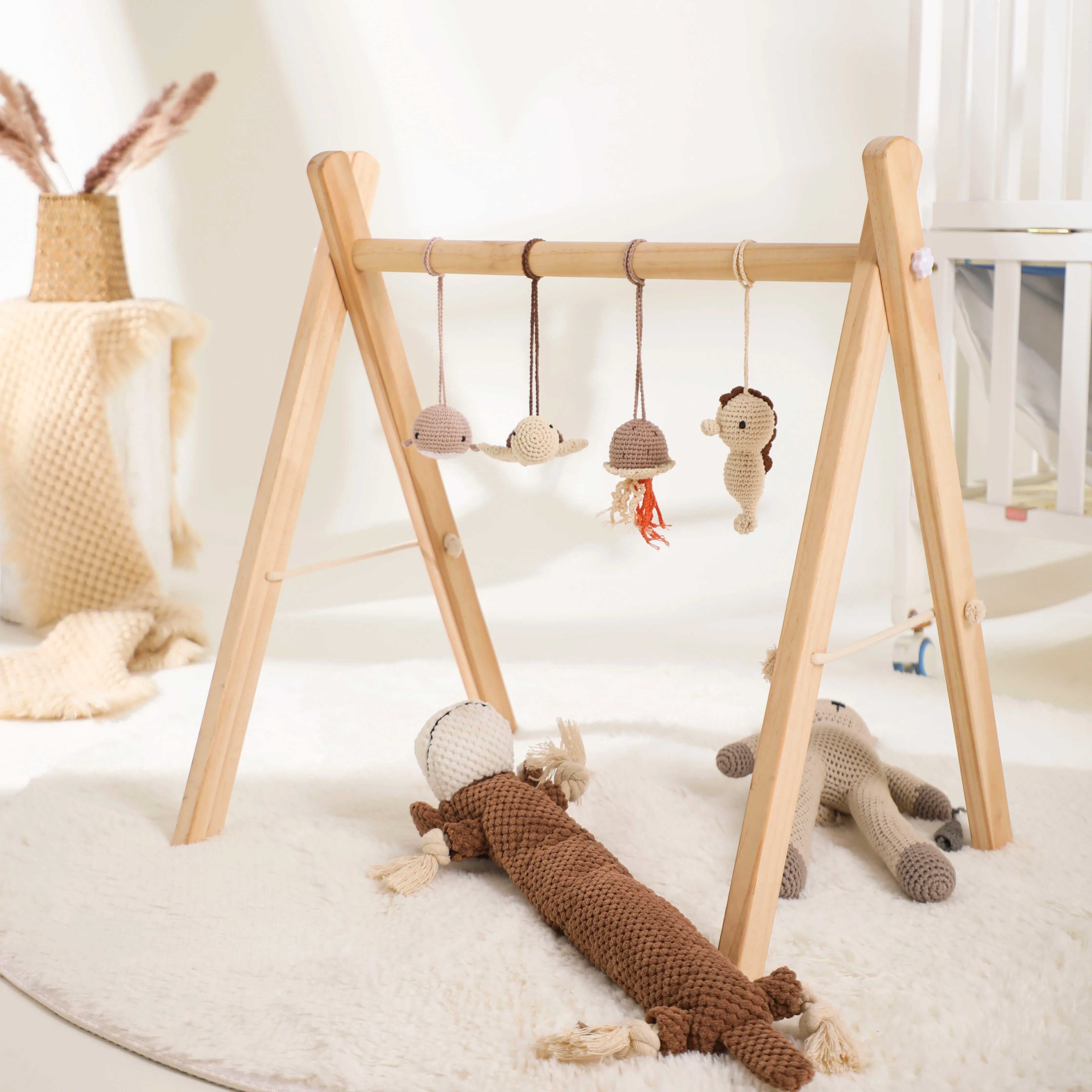 Baby Speelgoed Houten Play Gym Opknoping Mobiel Bed Houder Dier Hanger Kinderwagen Baby Speelgoed Bel Hout Rammelaar Pasgeboren Educatief Speelgoed