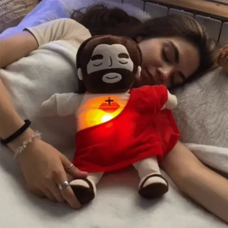 Ademende Jezus Knuffel | Muzikaal Troostspeeltje voor Baby’s, Licht & Geluid, Kerstcadeau voor Kinderen