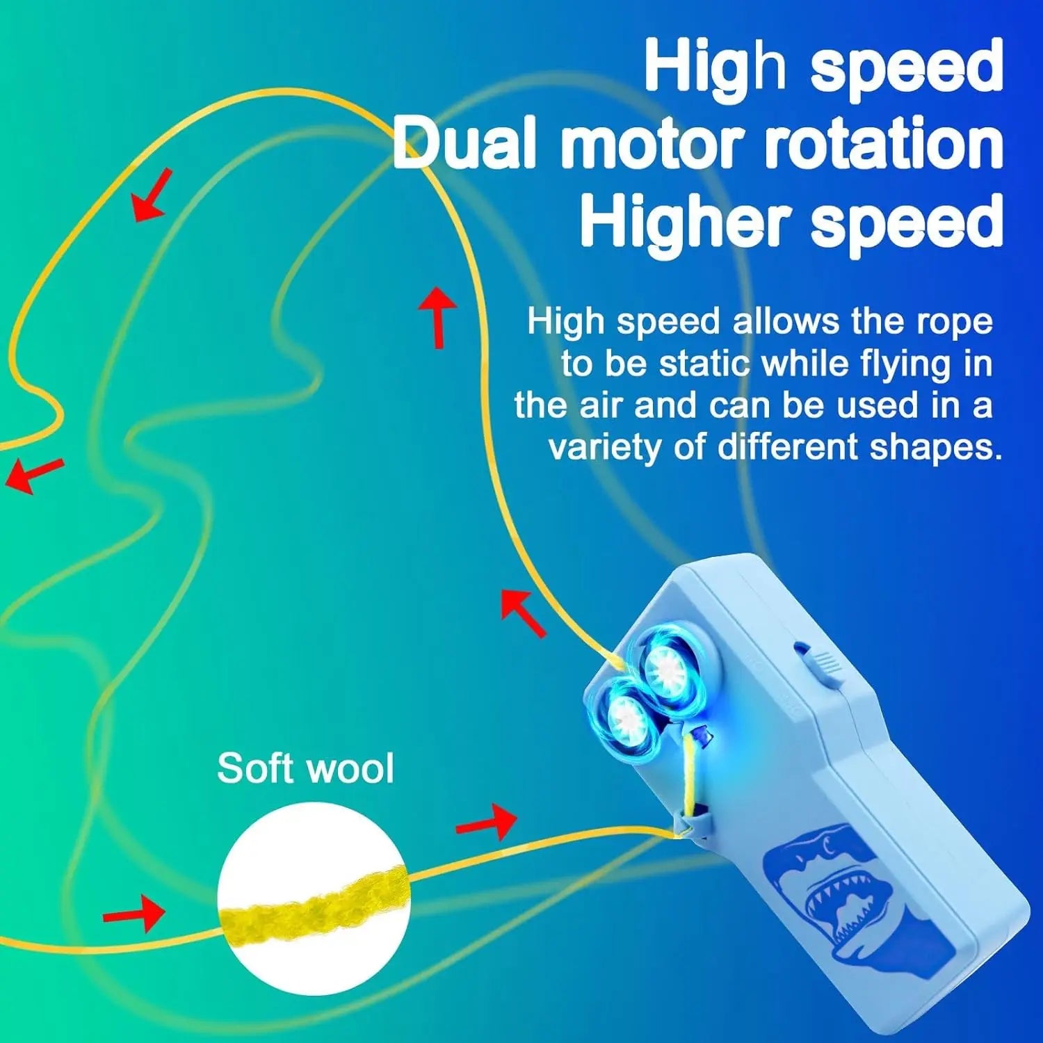 Draagbare koordlanceerder voor peuters - Elektrisch koordspeelgoed met donkerblauw haai-ontwerp, leuk cadeau voor kinderen en volwassenen.