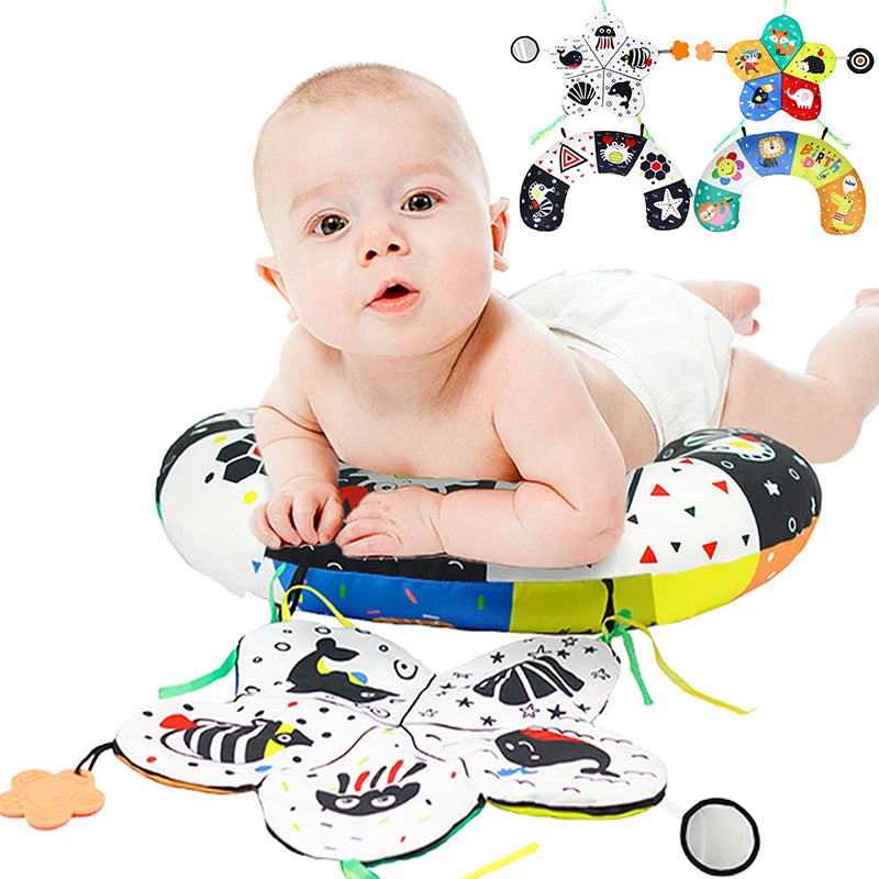 Tummy Time Kussen Speelgoed | Zwart-Wit Contrast | Sensorisch Montessori Baby Speelgoed | 0–6 Maanden