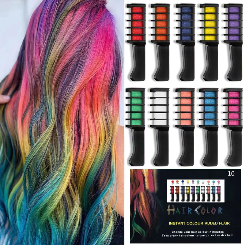10PCS Haarkleur Kam Set - Mode Make-up Kit voor Meisjes - Tijdelijk DIY Haarstyling Speelgoed