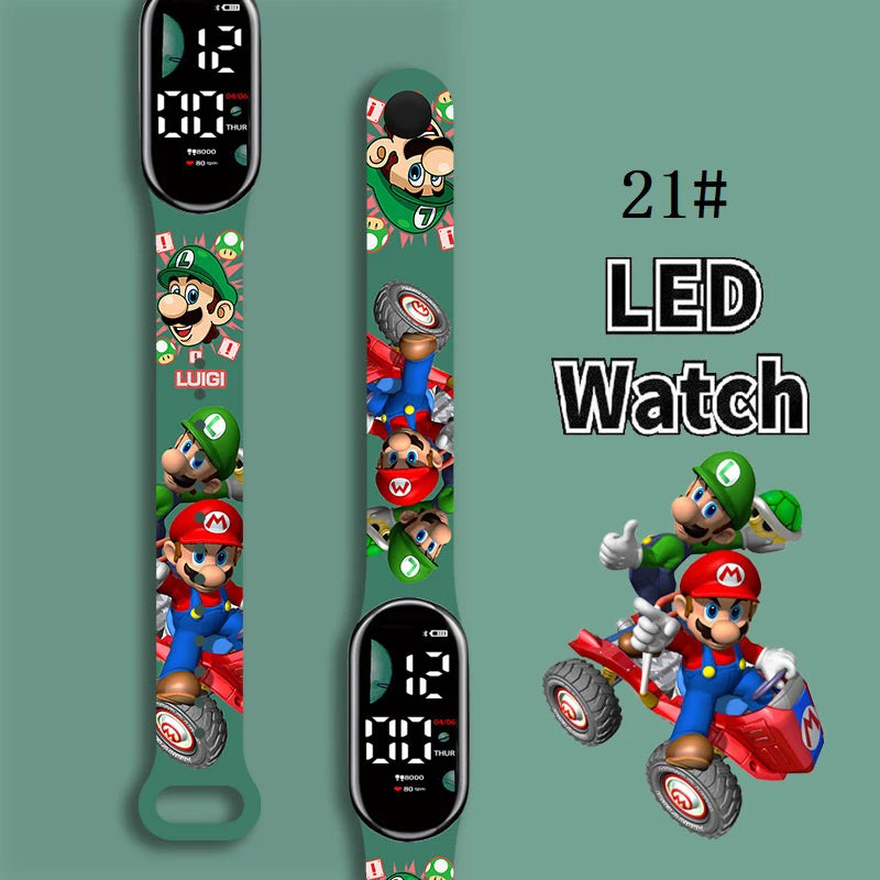 Super Mario Bros Kinderhorloge | Anime Karakter Luigi, Oplichtend LED Touch Digitaal Horloge, Waterdicht Cadeau voor Kinderen