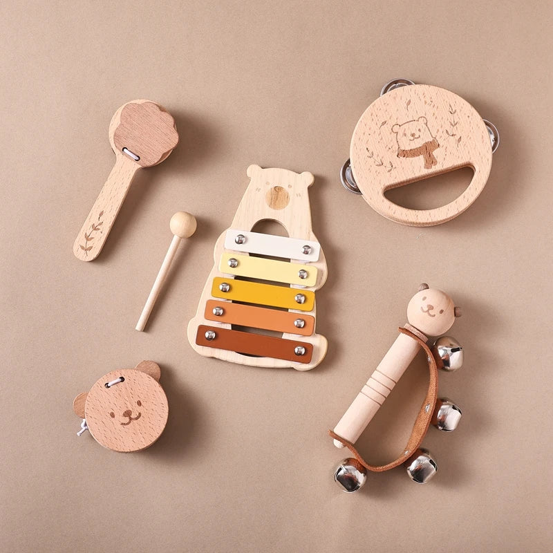 Montessori Muziekspeelgoed Voor Baby's, Muziekinstrument Voor 0-3 Jaar, Houten Educatief Speelgoed, Beertjesxylofoon