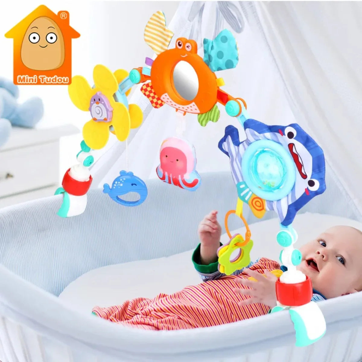 Baby Rammelaar met Clip – Educatief Mobiel Speelgoed voor Wieg of Kinderwagen | Voor Pasgeborenen 0-12 Maanden