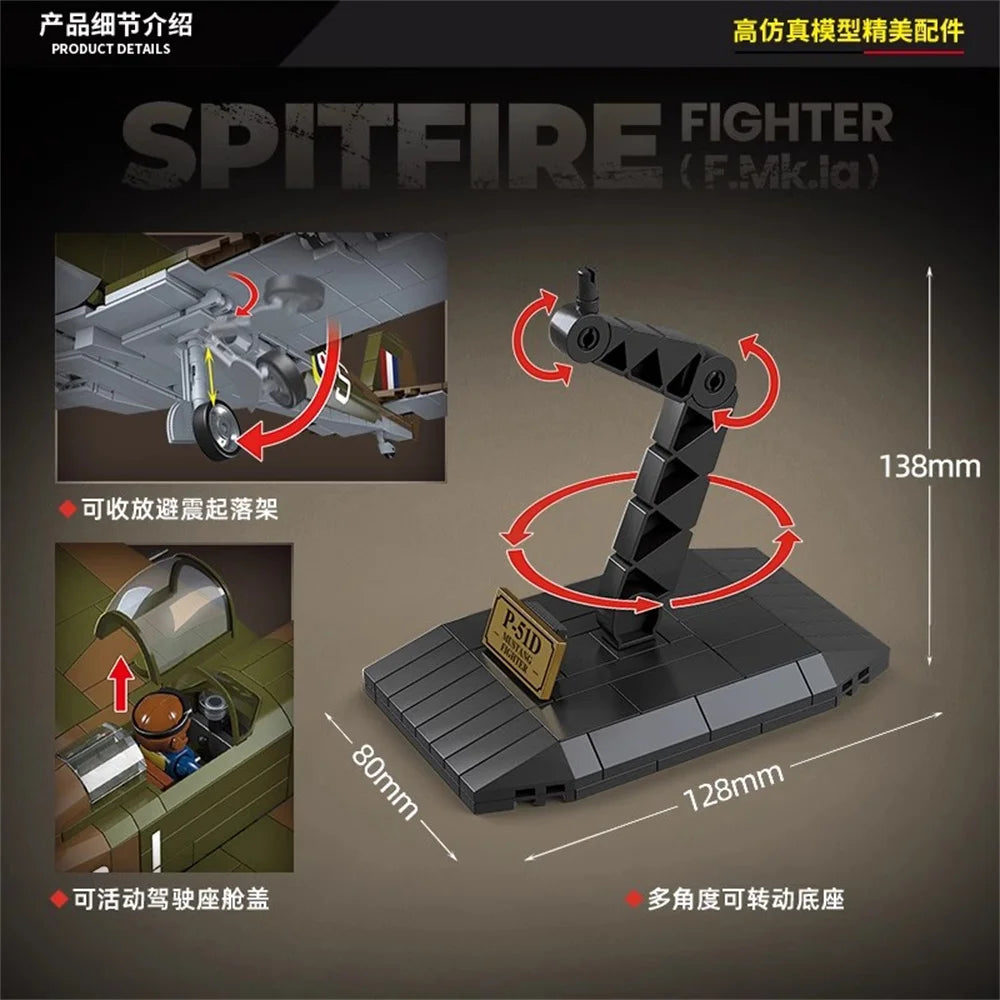 Tweede Wereldoorlog WW2 Leger Militaire Soldaten SWAT UK: Spitfire Fighter F MK. Ia Model Bouwstenen Bricks Kinderspeelgoed Cadeau
