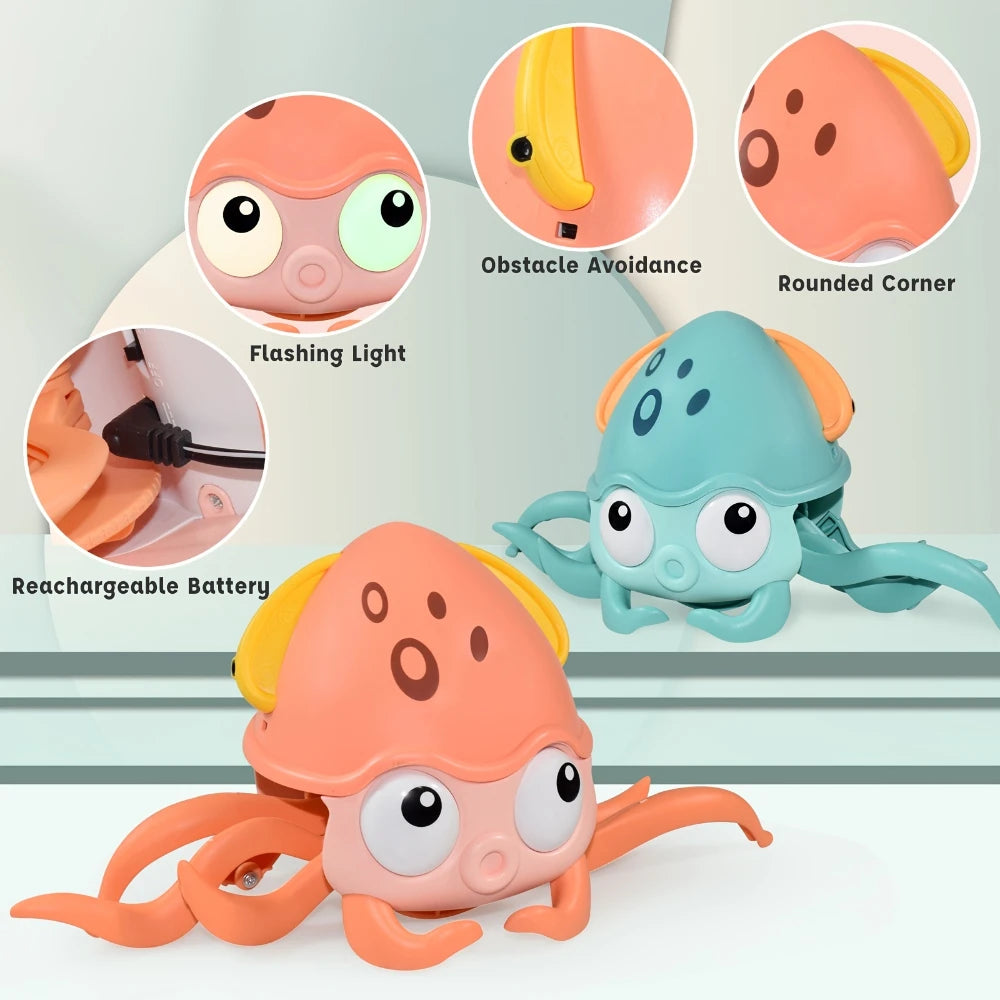 Interactieve Ontsnappende Octopus/Krab | Elektronisch Muziekspeelgoed voor Baby’s, Bewegend Speelgoed met Licht & Geluid