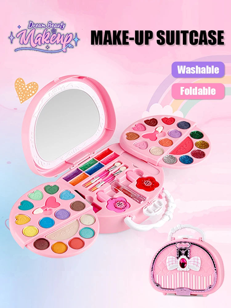Kinderen Make-up Speelgoed Set | Wasbare Cosmetica, Veilige Pretend Play Set met Spiegel, Verjaardagscadeau voor Meisjes
