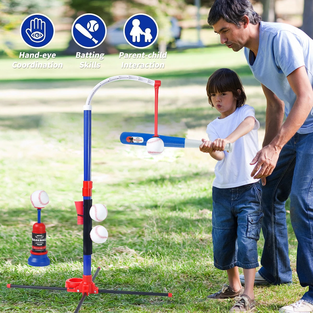 3-in-1 Baseball Speelset | T-Ball, Staande Bal & Auto Launcher