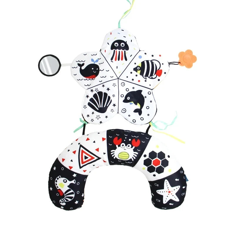 Tummy Time Kussen Speelgoed | Zwart-Wit Contrast | Sensorisch Montessori Baby Speelgoed | 0–6 Maanden