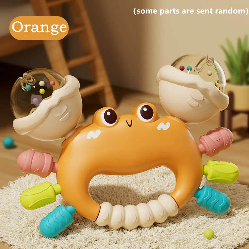 Crab Rammelaar & Bijtspeeltje – Sensorisch Handgreep Speelgoed voor Baby’s | Vroeg Educatief Cadeau voor Jongens en Meisjes